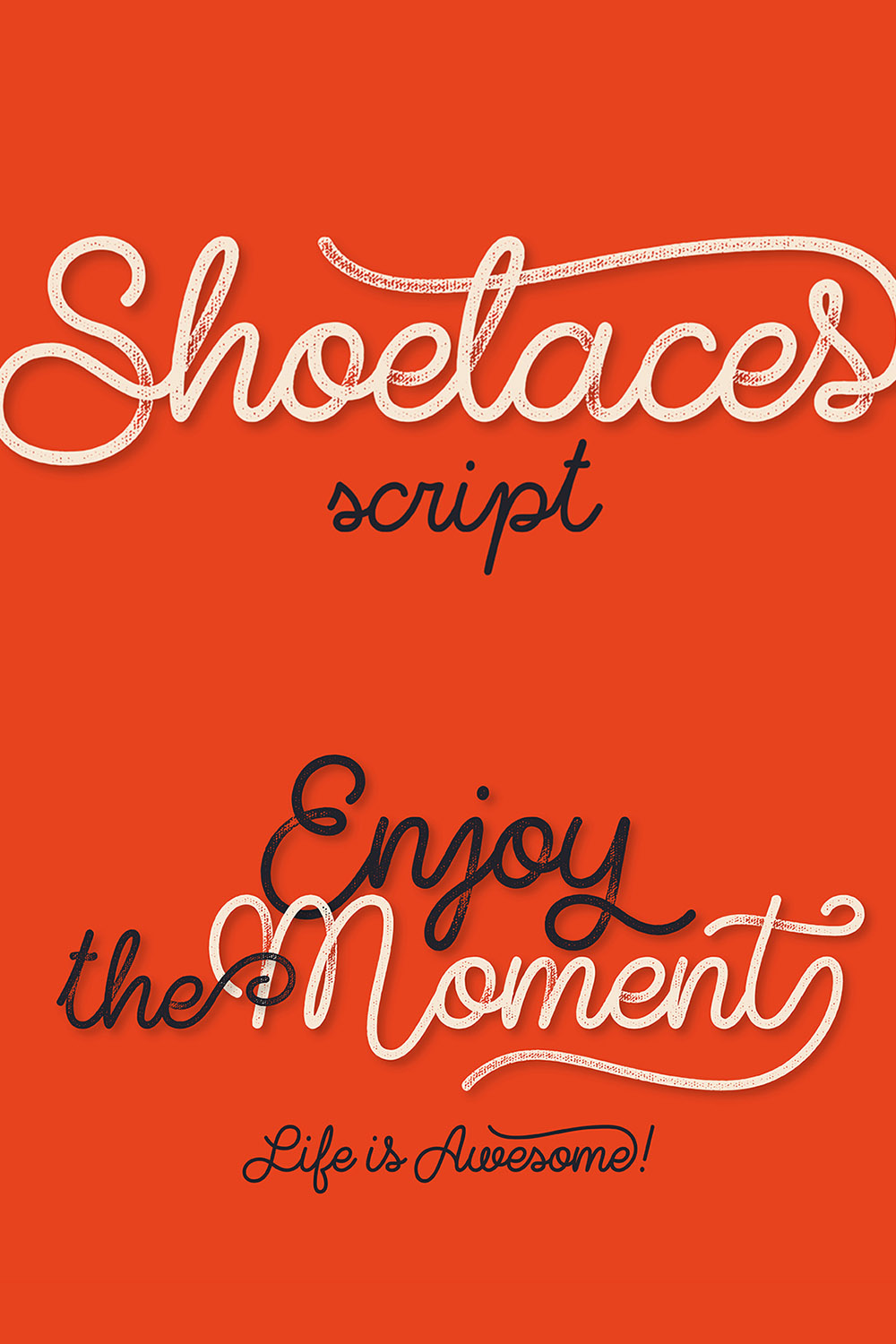 A collage with examples of the Shoelaces font on an orange background.