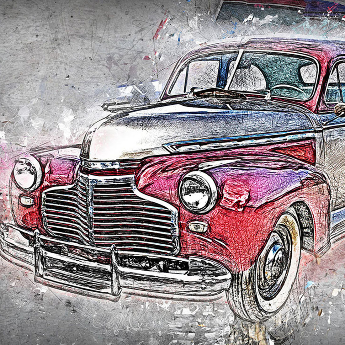 12 Vintage Classic Cars HQ Graphics with Grunge Style main cover.