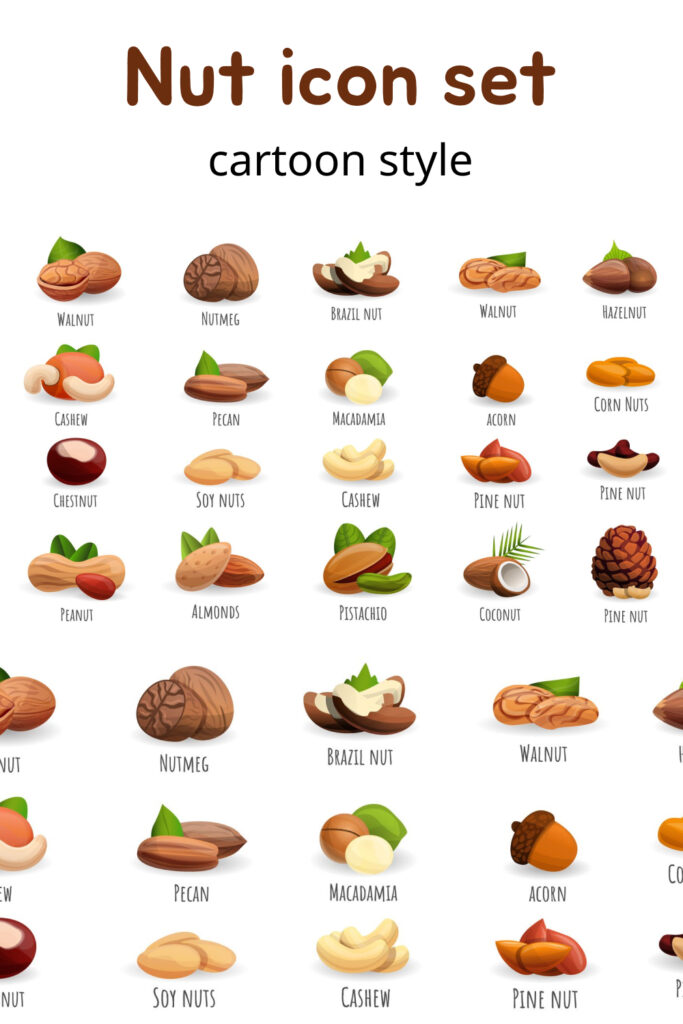 Nut Icon Set Cartoon Style Masterbundles