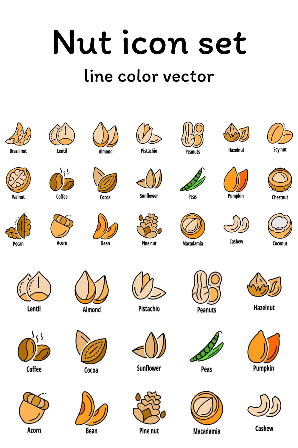 03 nut icon set line color vector 1000x1500 707
