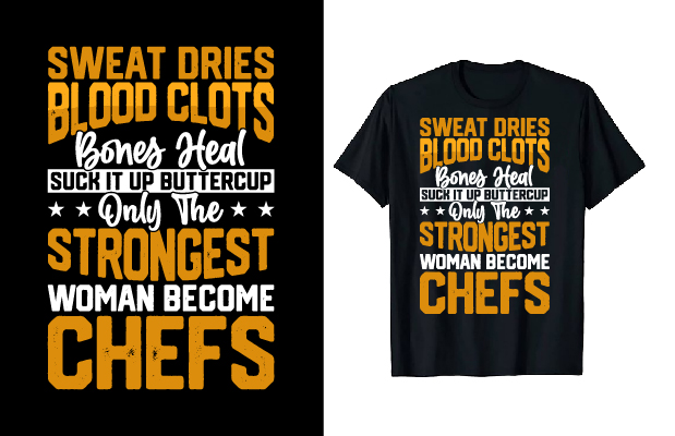 Image of a black t-shirt with a beautiful print for a kitchen chef.