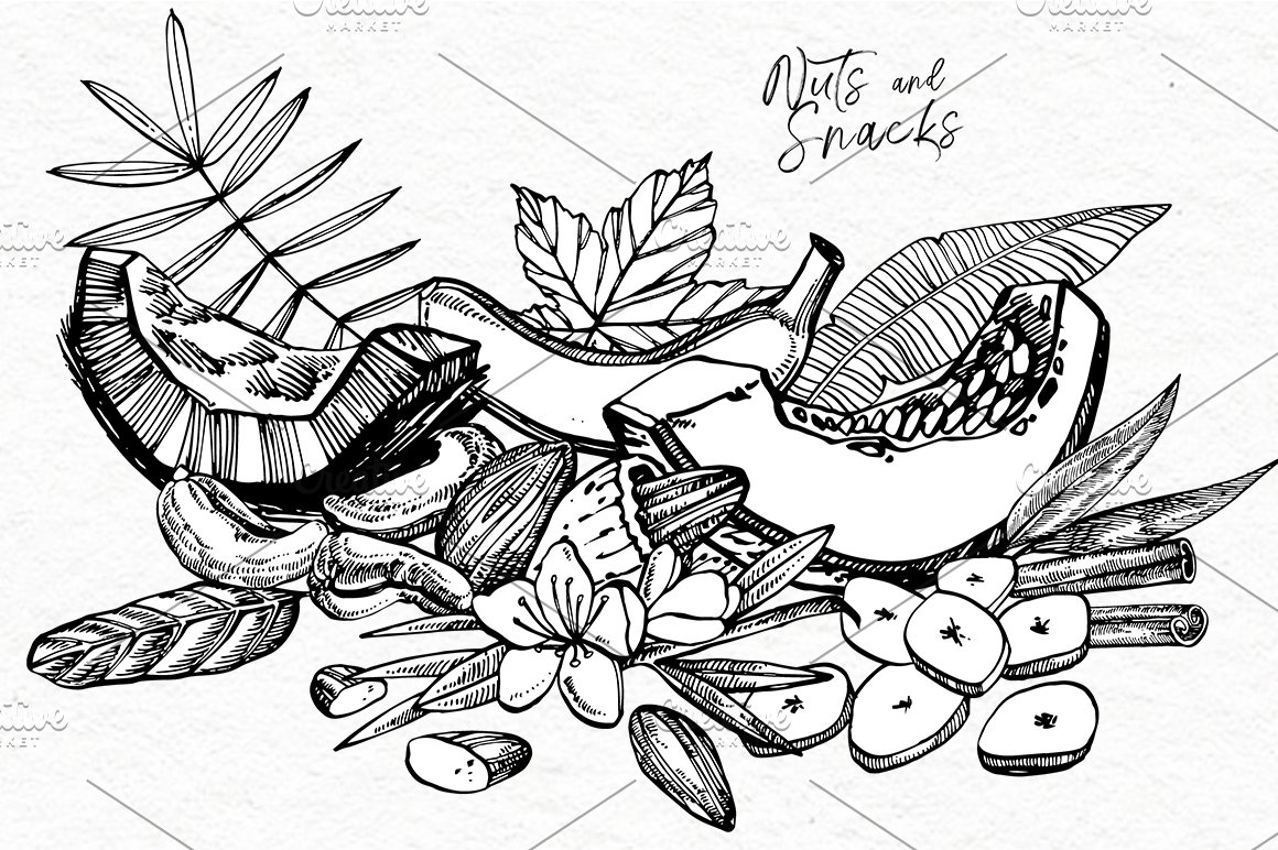 Flowers and leaves hand drawn illustration.
