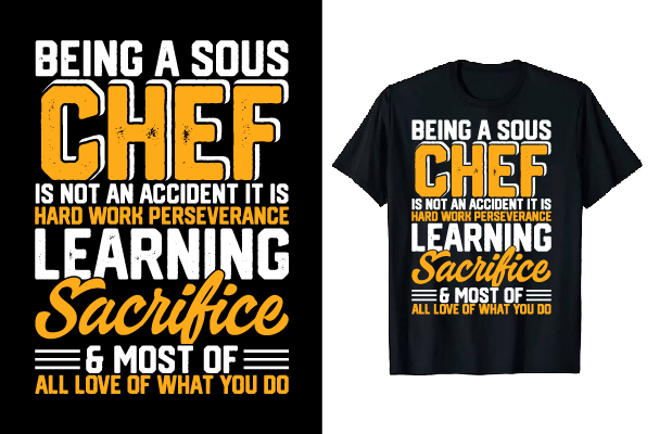 Image of a black t-shirt with a beautiful print for a kitchen chef.