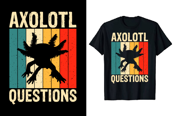 Image of black t-shirt with irresistible axolotl print and slogan.