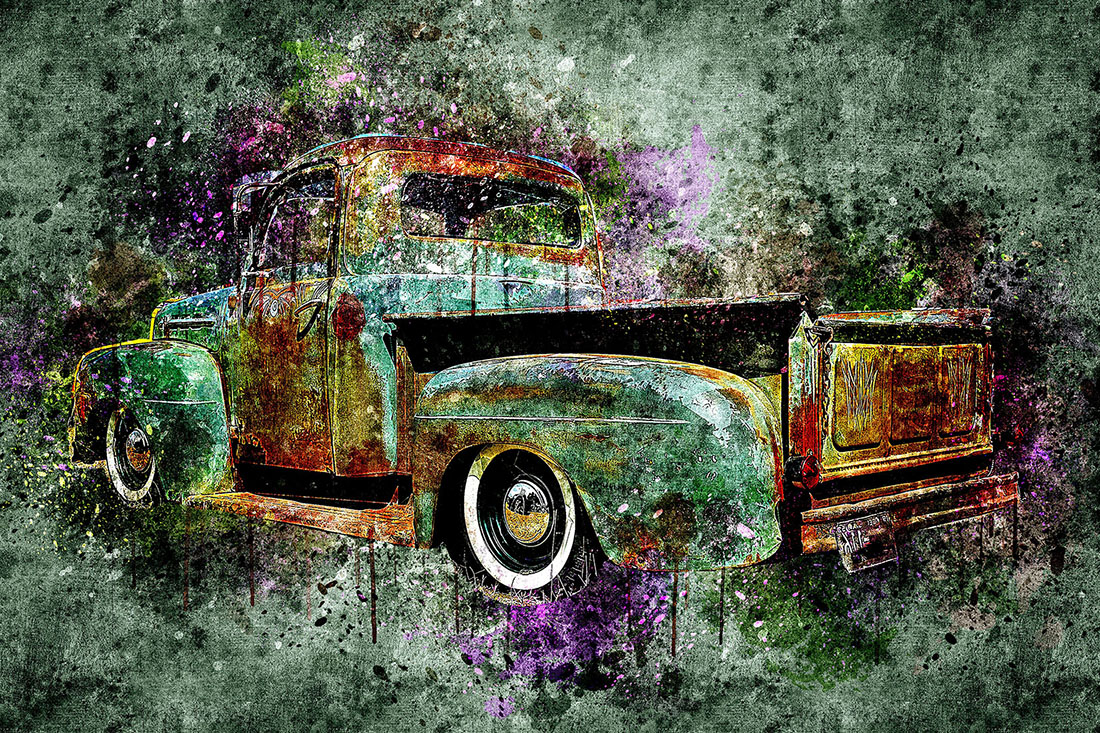 Bundle of 12 Old Trucks HQ Graphics with Grunge Style for printing.