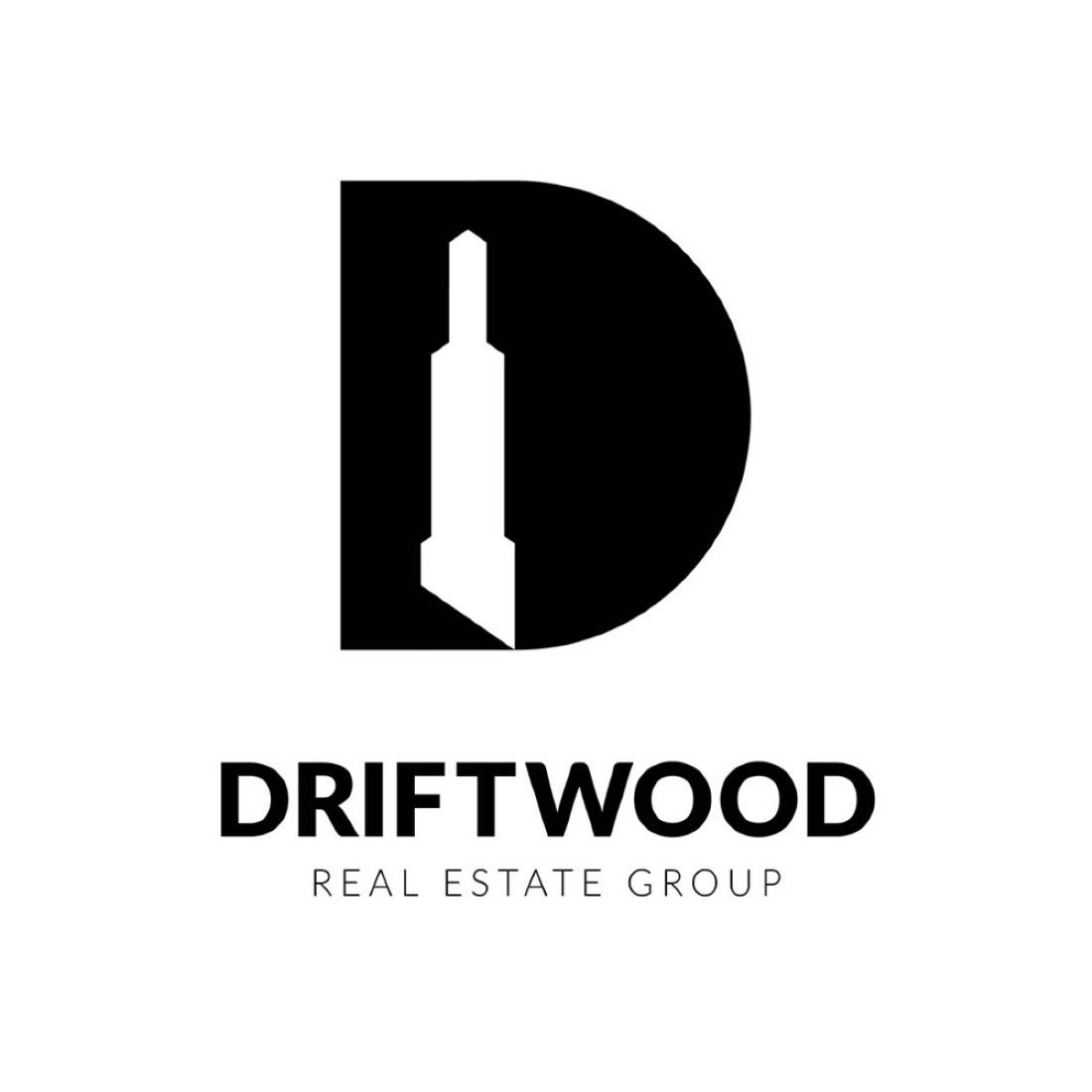 Driftwood Real Estate Logo Black Template preview image.