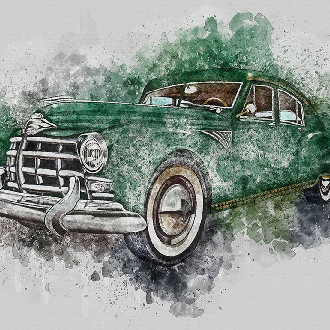 Bundle of 12 Vintage Classic Cars HQ Graphics with Grunge Style preview image.