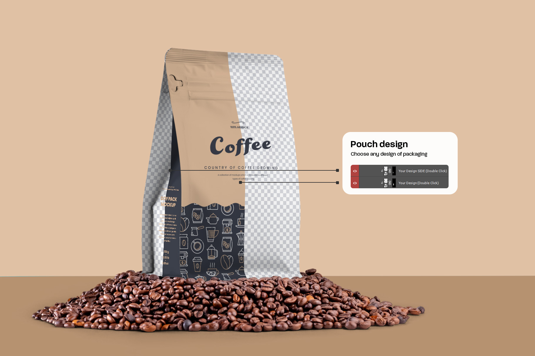 Coffee Bag Doy Mockups PSD Pack preview image.