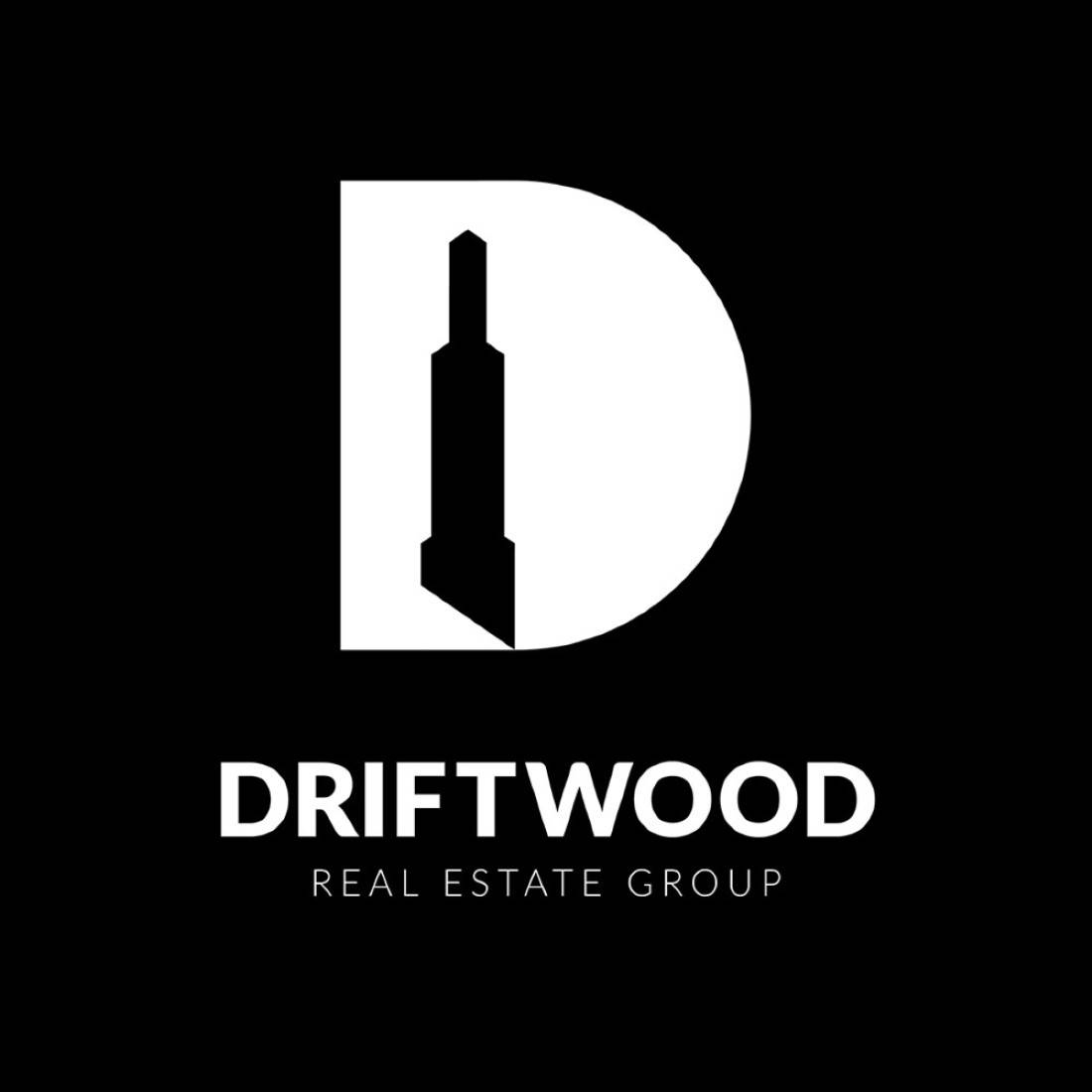 Driftwood Real Estate Logo Black and White Template preview image.