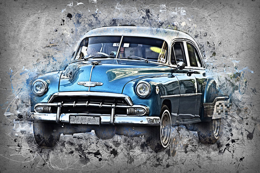 Style car preview for 12 Vintage Classic Cars HQ Graphics with Grunge Style.
