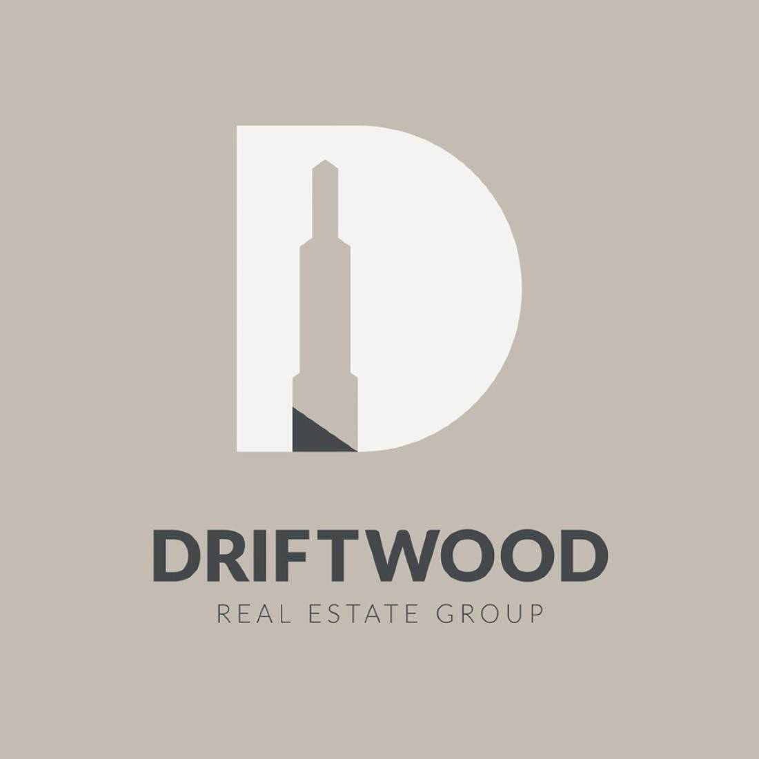 Driftwood Real Estate Logo Grey Template preview image.