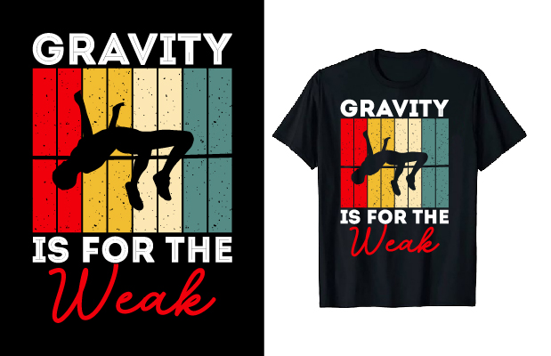 The image of a black t-shirt with an enchanting print of the silhouette of an athlete jumping in height.