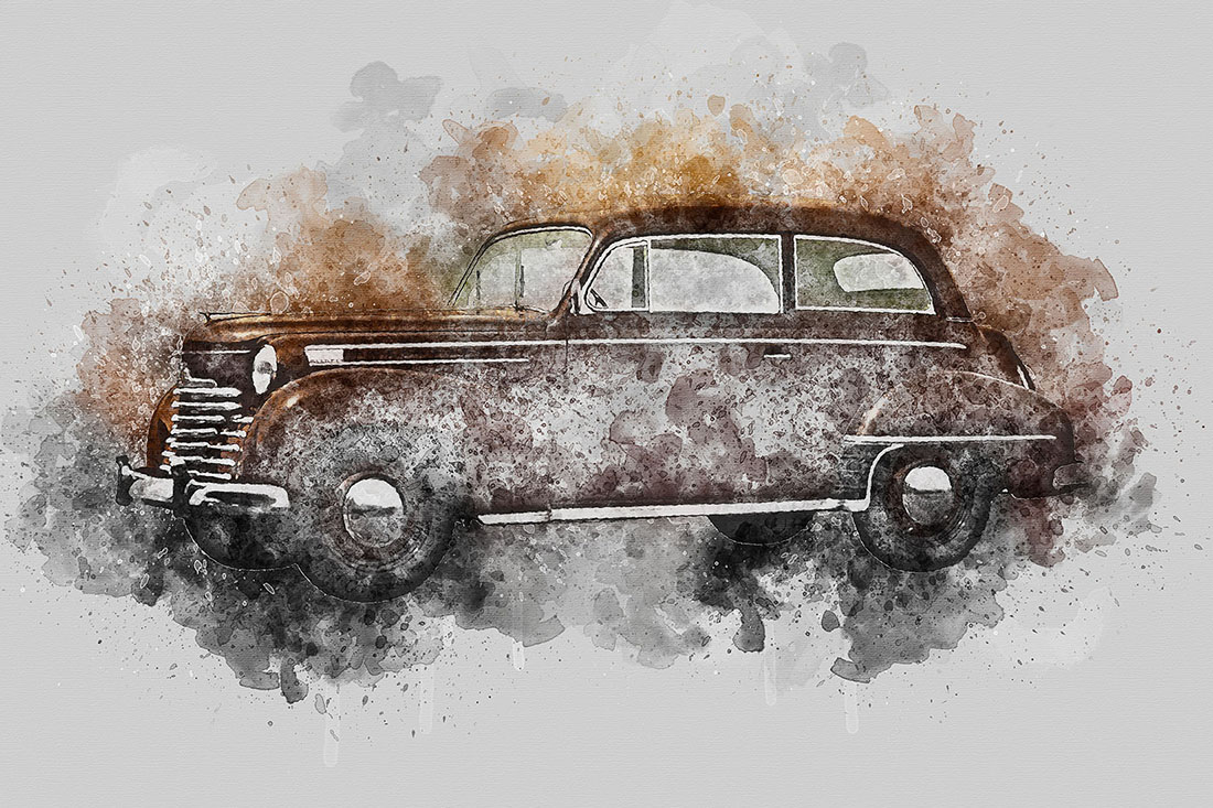 Bundle of 12 Vintage Classic Cars HQ Graphics with Grunge Style for cards design.