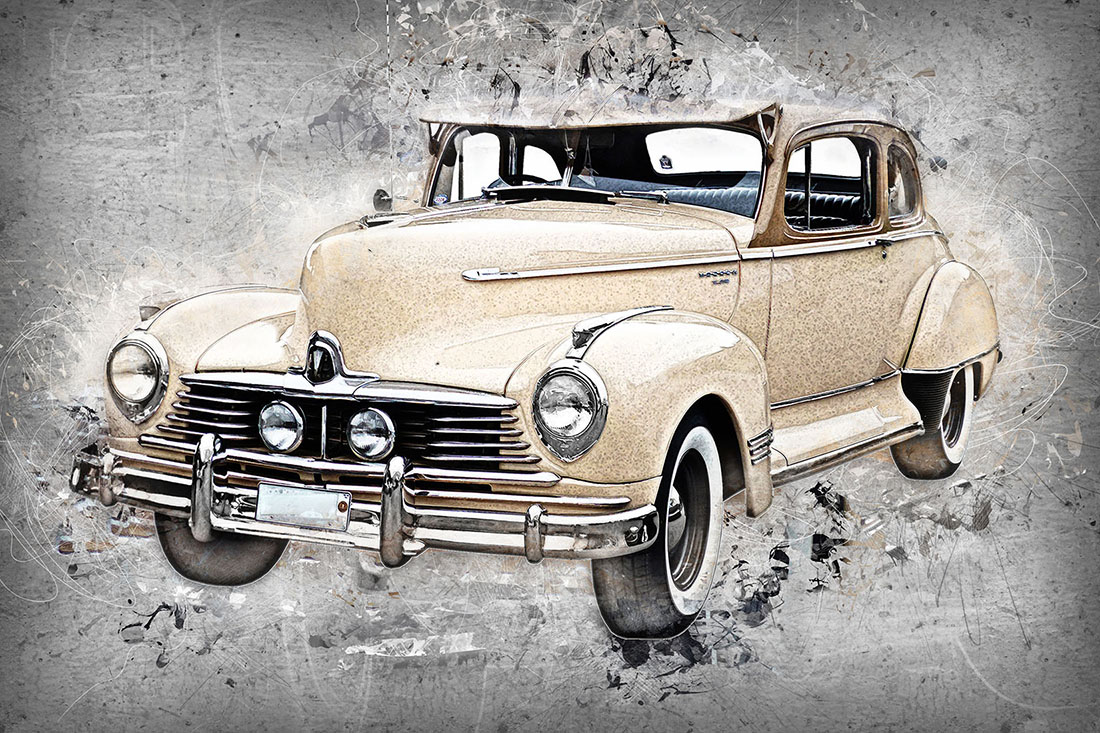 12 Vintage Classic Cars HQ Graphics with Grunge Style white car preview.