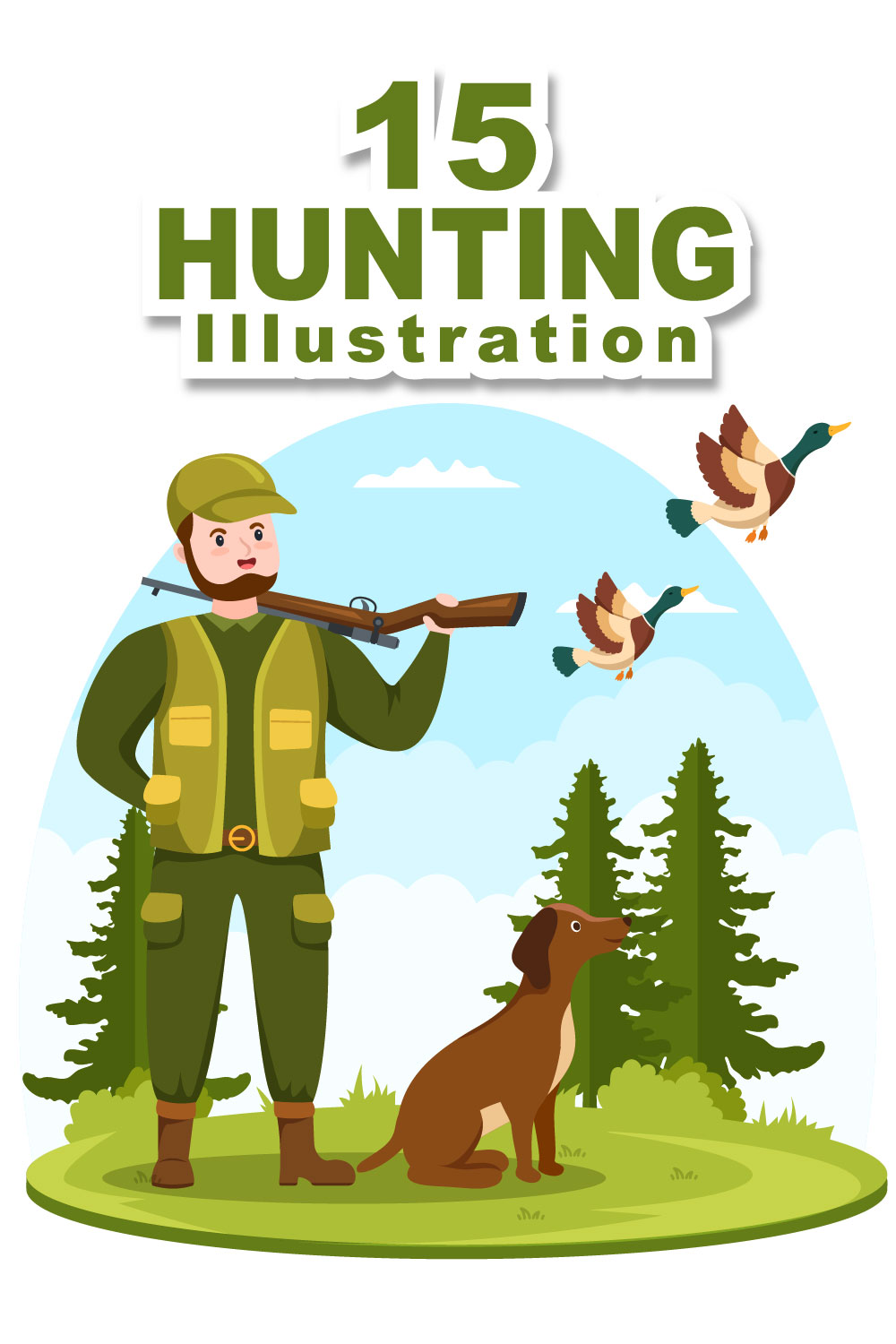 Wild Animals Hunting Cartoon Illustration pinterest image.
