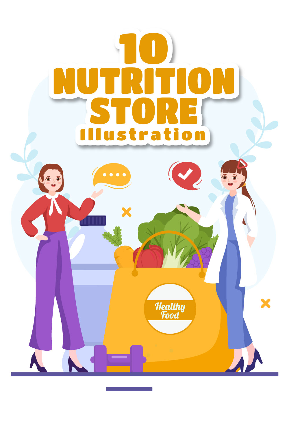 Nutrition Store Flat Design Illustration pinterest image.