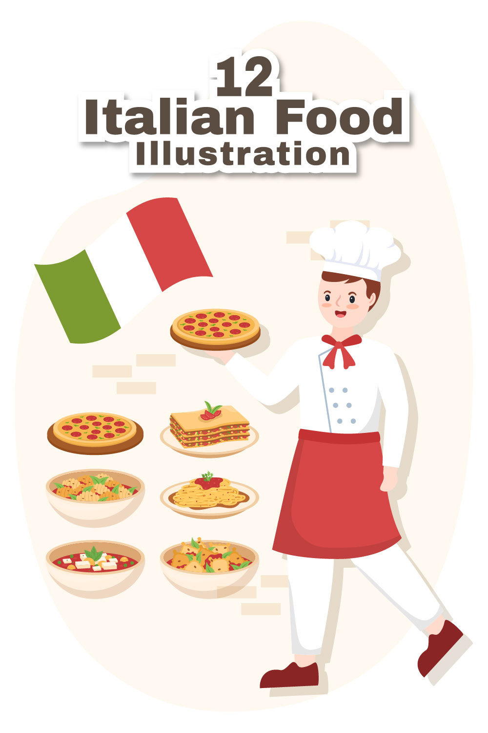 Enchanting image of an Italian chef with pizzas.