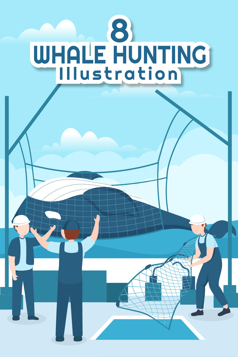 Whale Hunting Cartoon Illustration pinterest image.
