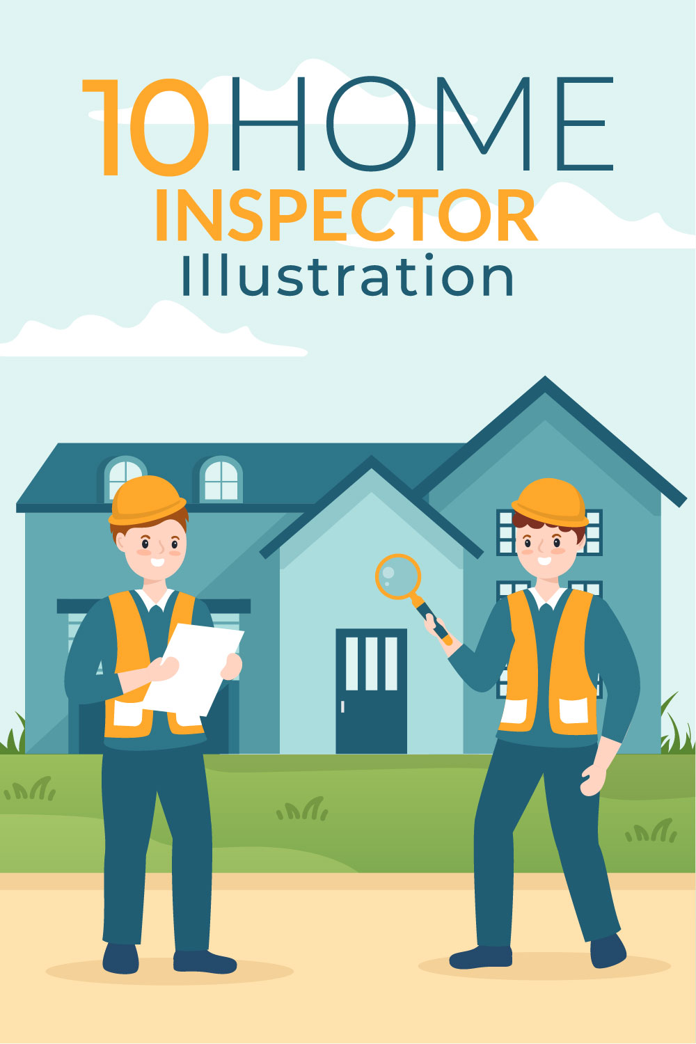 Home Inspector Cartoon Illustration pinterest image.