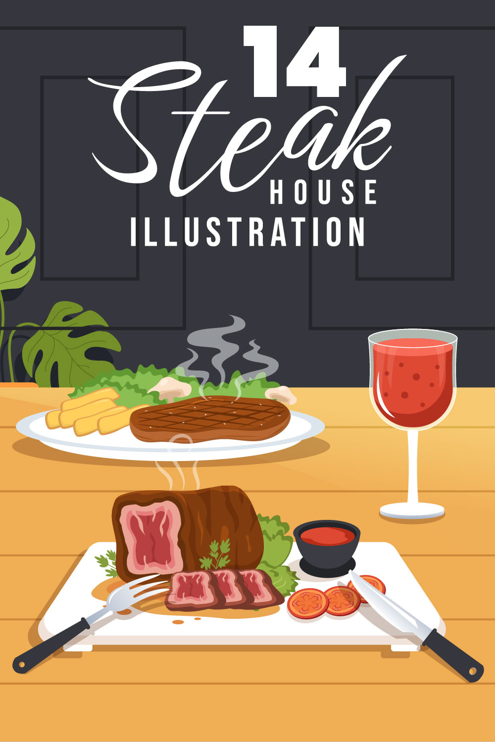 Steakhouse Illustration Design pinterest image.