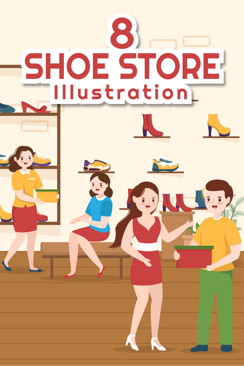 Shoe Store Flat Illustration pinterest image.
