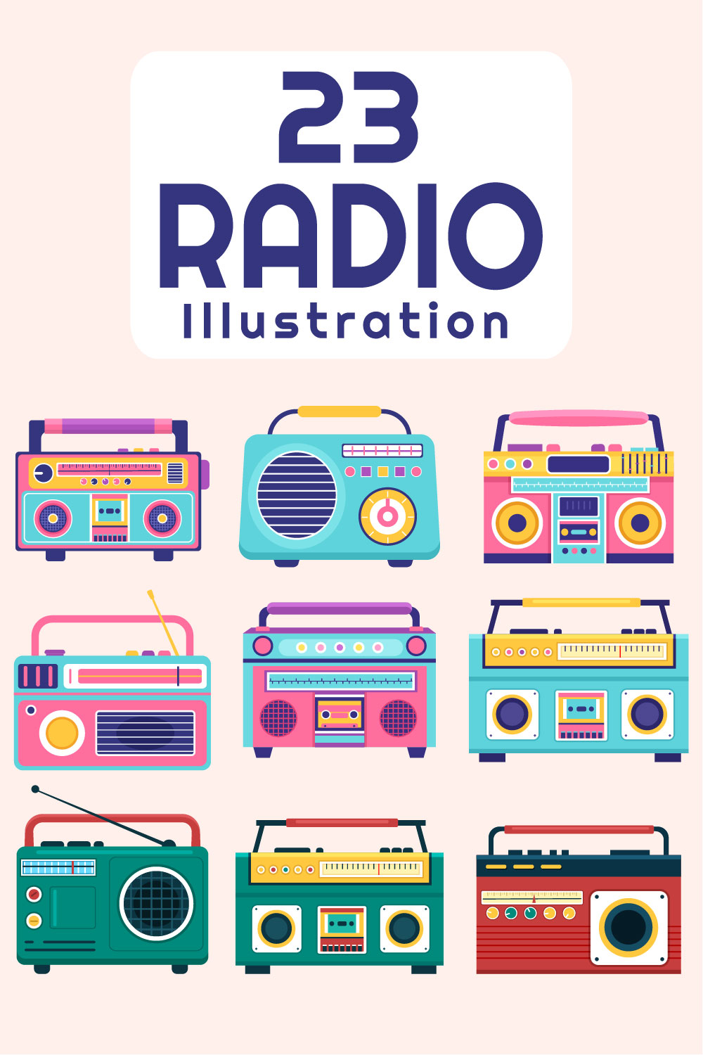 Radio Player Style Illustration pinterest image.
