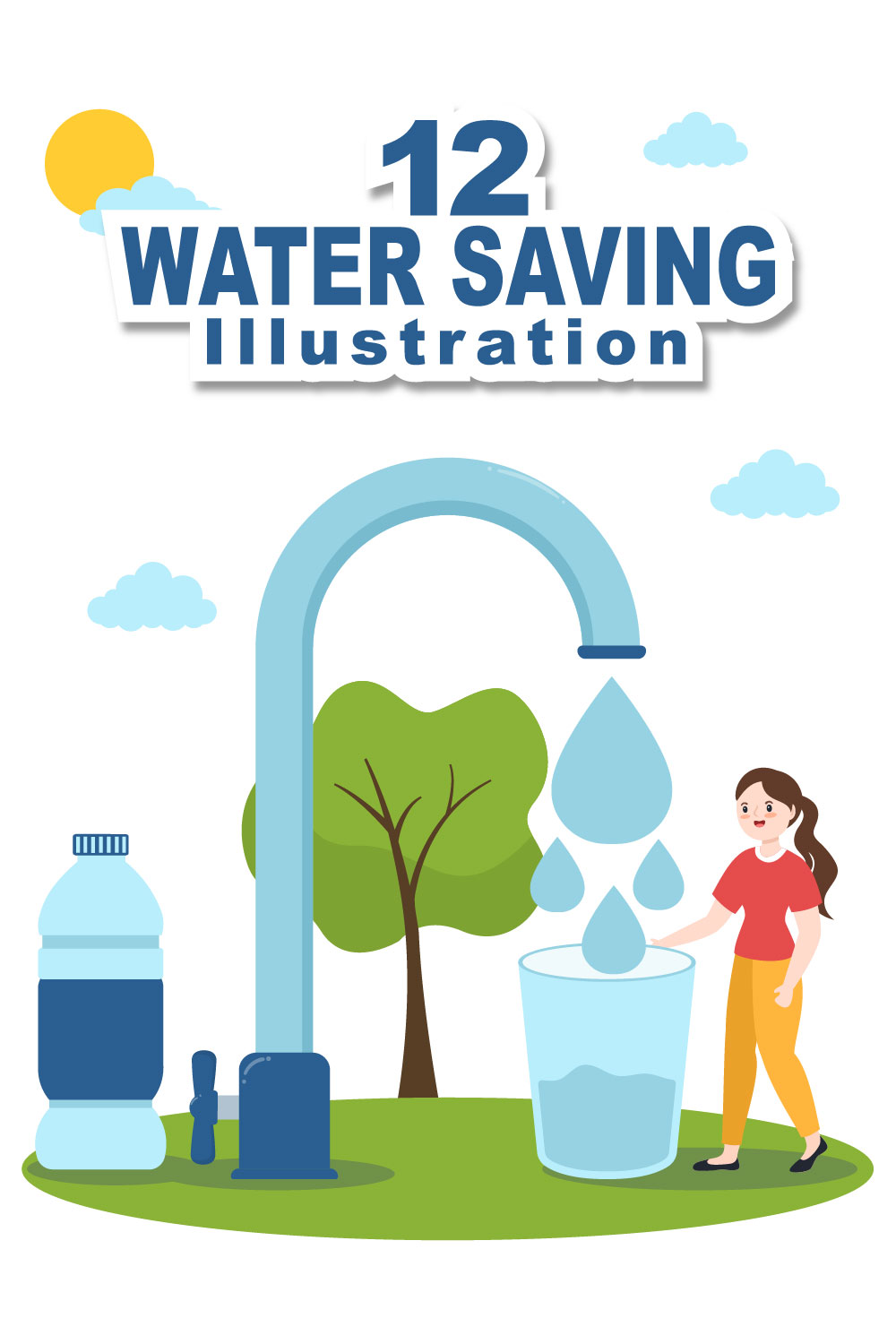 12 Water Saving Illustration pinterest image.