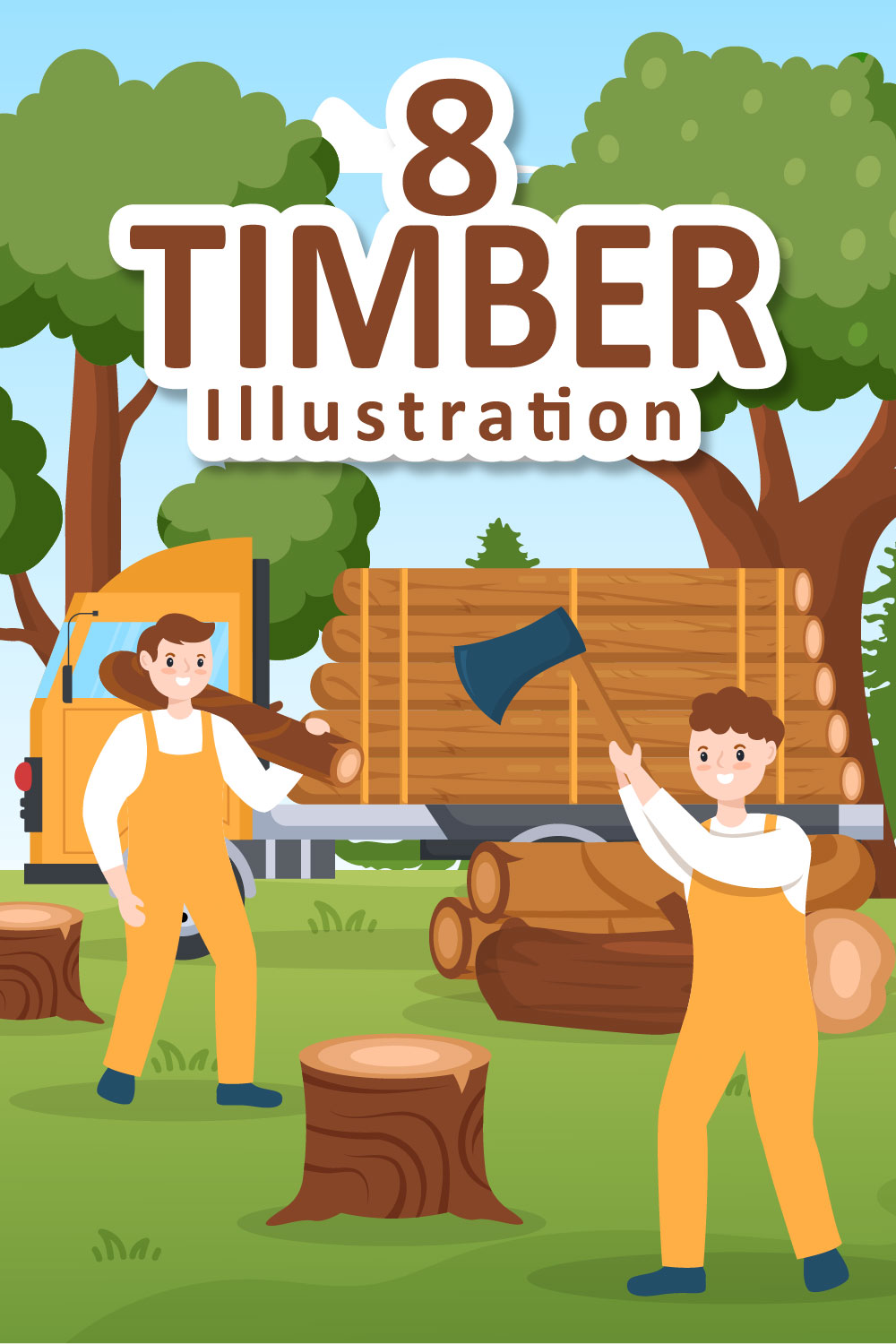 Tree Cutting and Timber Illustration pinterest image.