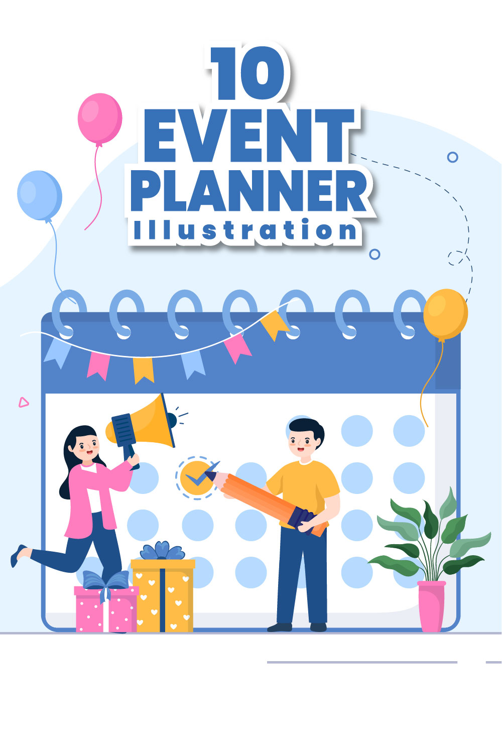 Event Planner Design Flat Illustration pinterest image.