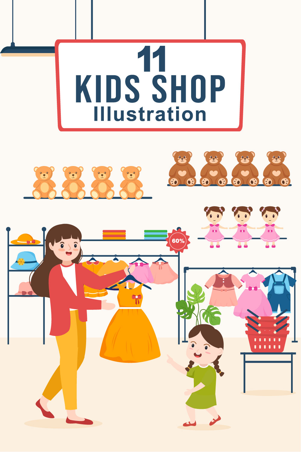 11 Kids Shop Illustration Pinterest image.