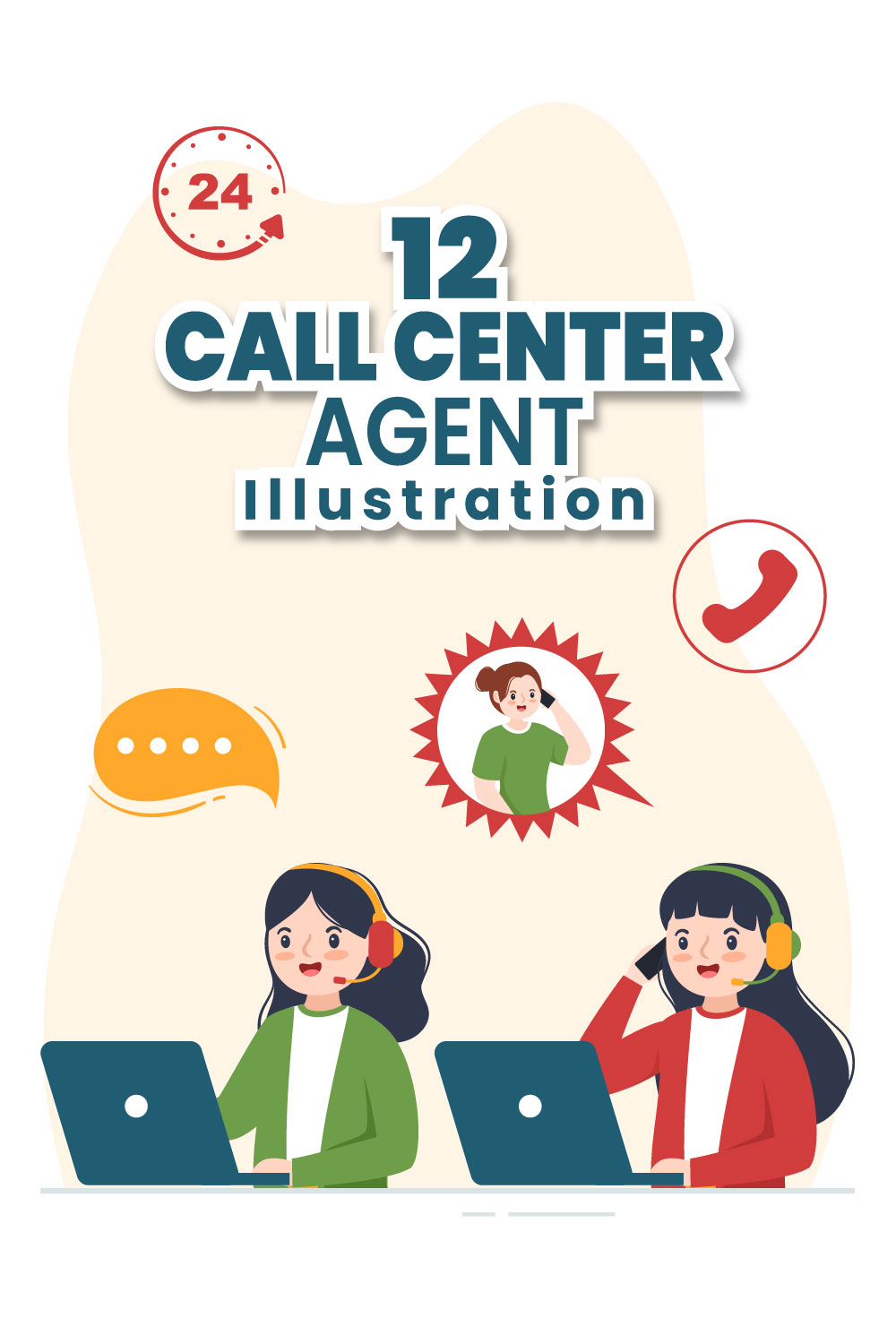 Call Center Agent Design Illustration pinterest image.