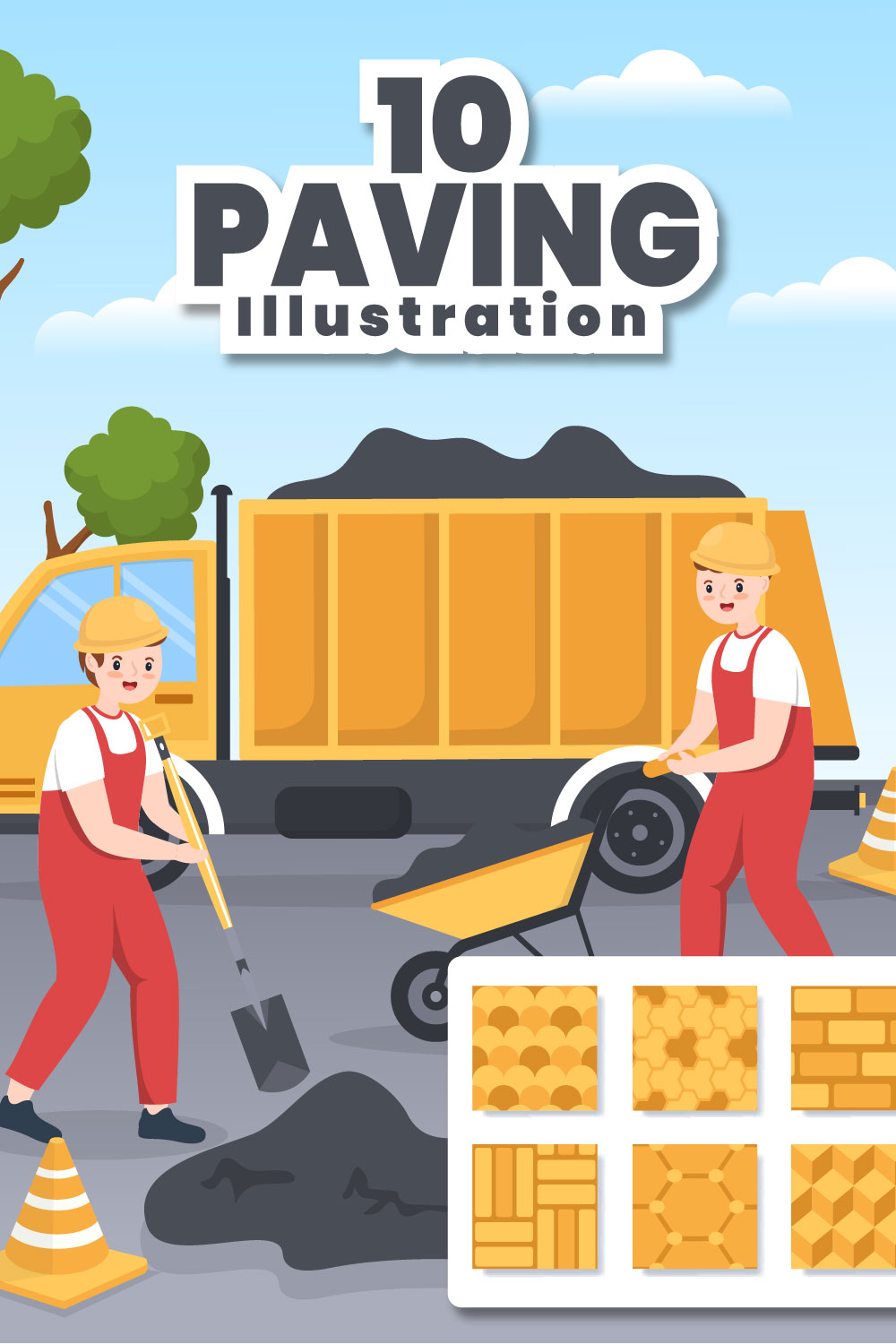 Road Construction or Paving Cartoon Illustration pinterest image.