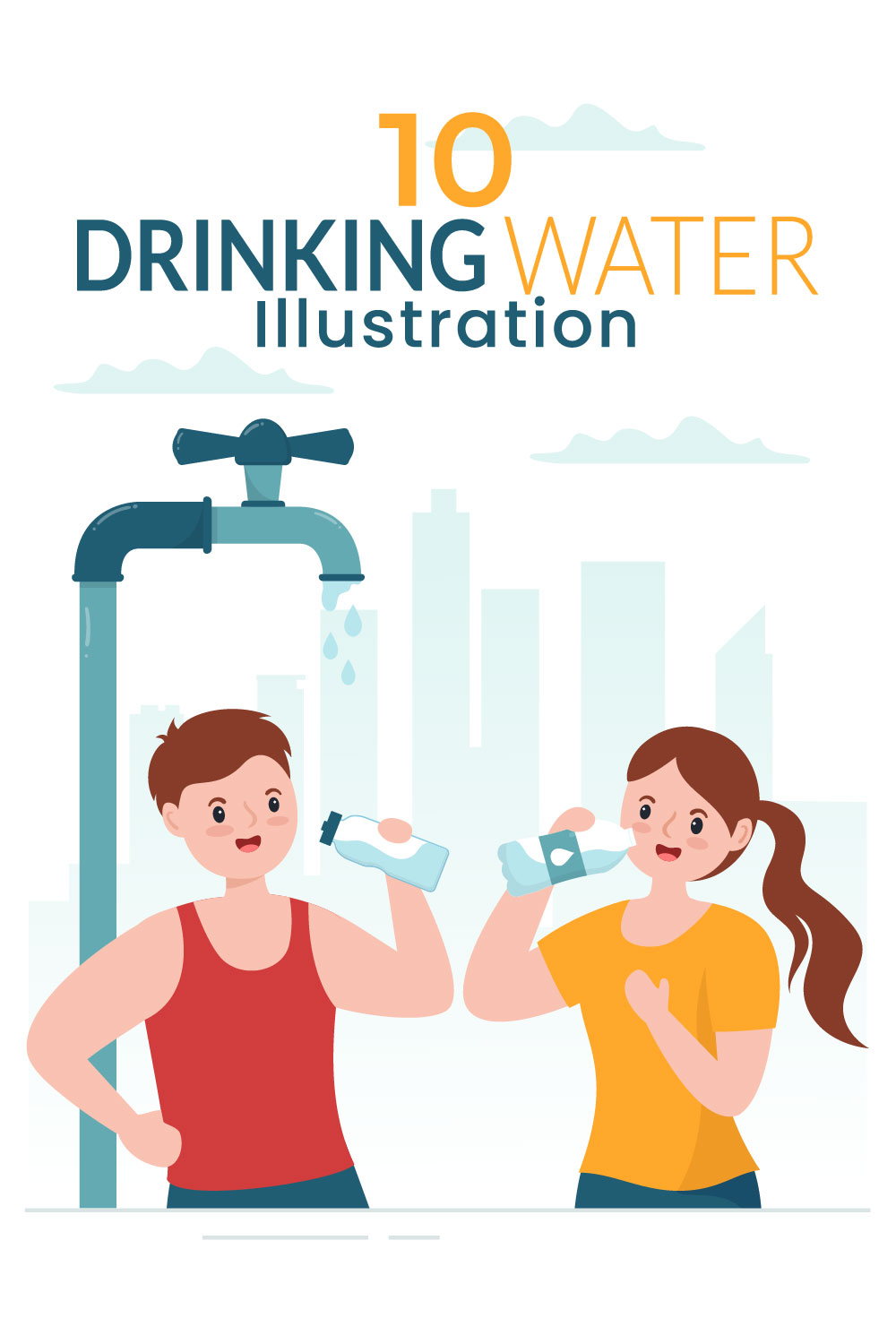 People Drinking Water Design Illustration pinterest image.