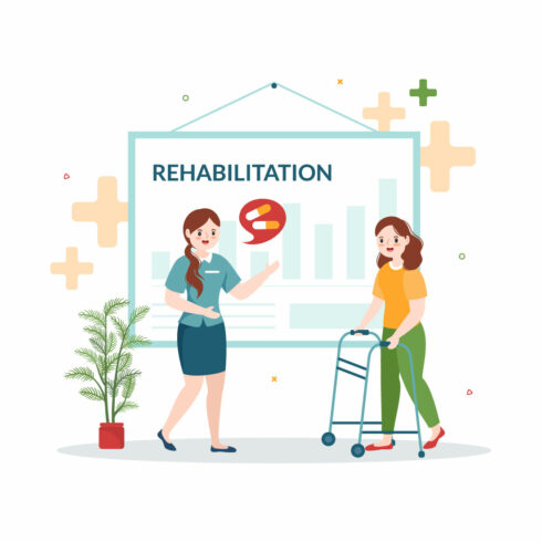 Rehabilitation or Physiotherapy Cartoon Illustration cover image.