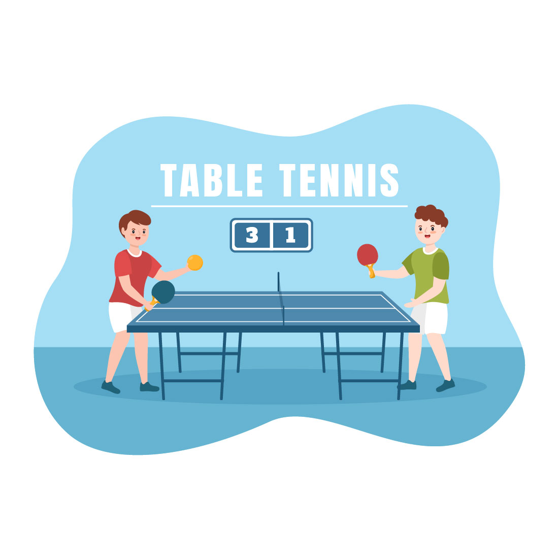 Exquisite cartoon image of guys playing table tennis.