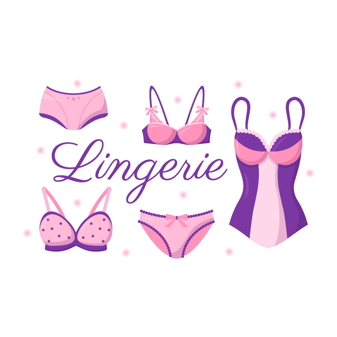 Set of irresistible cartoon images of lingerie.