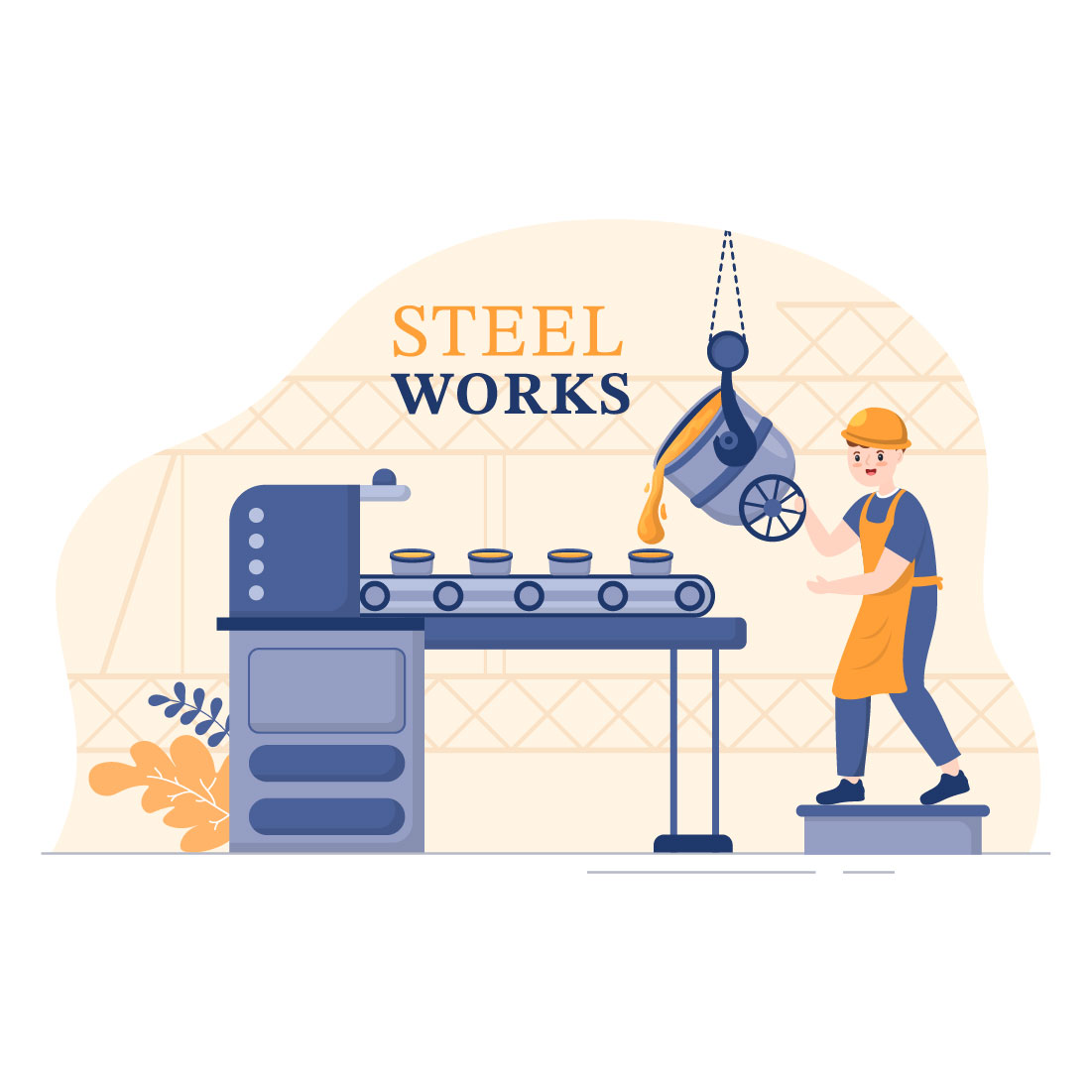 Steelworks and Hot Steel Pouring Illustration cover image.