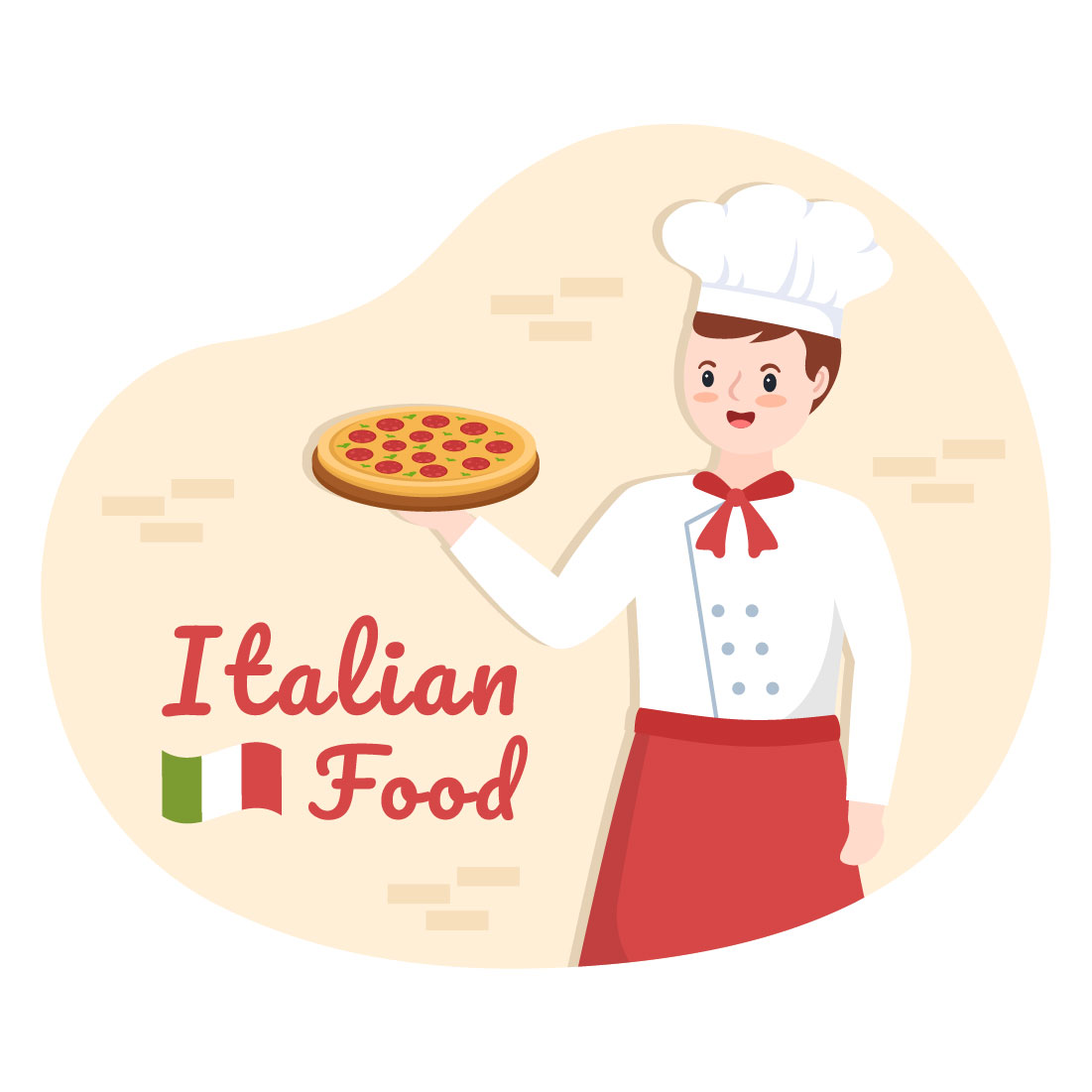 Charming image of italian chef with pizza.