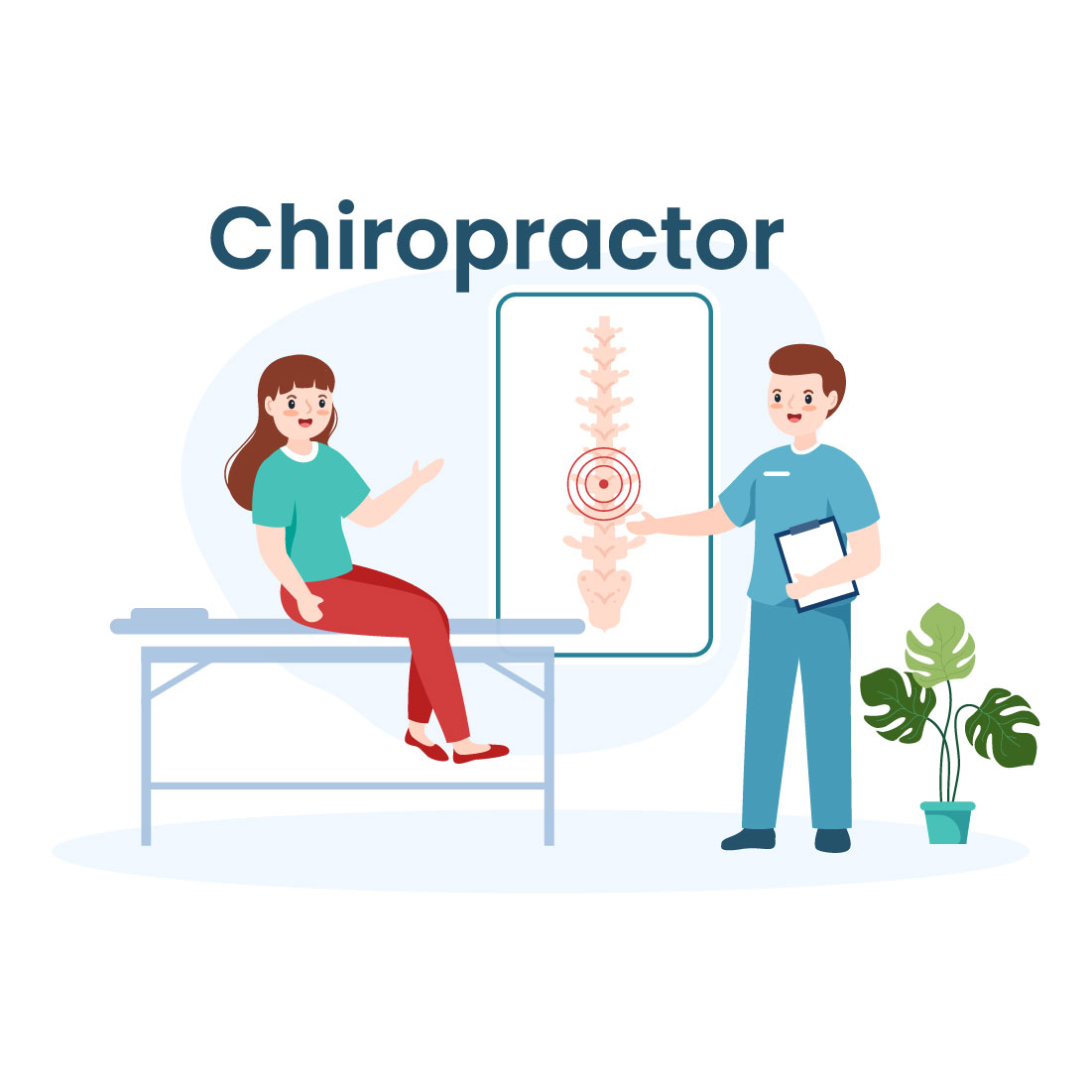 Chiropractor Physiotherapy Rehabilitation Cartoon Illustration cover image.