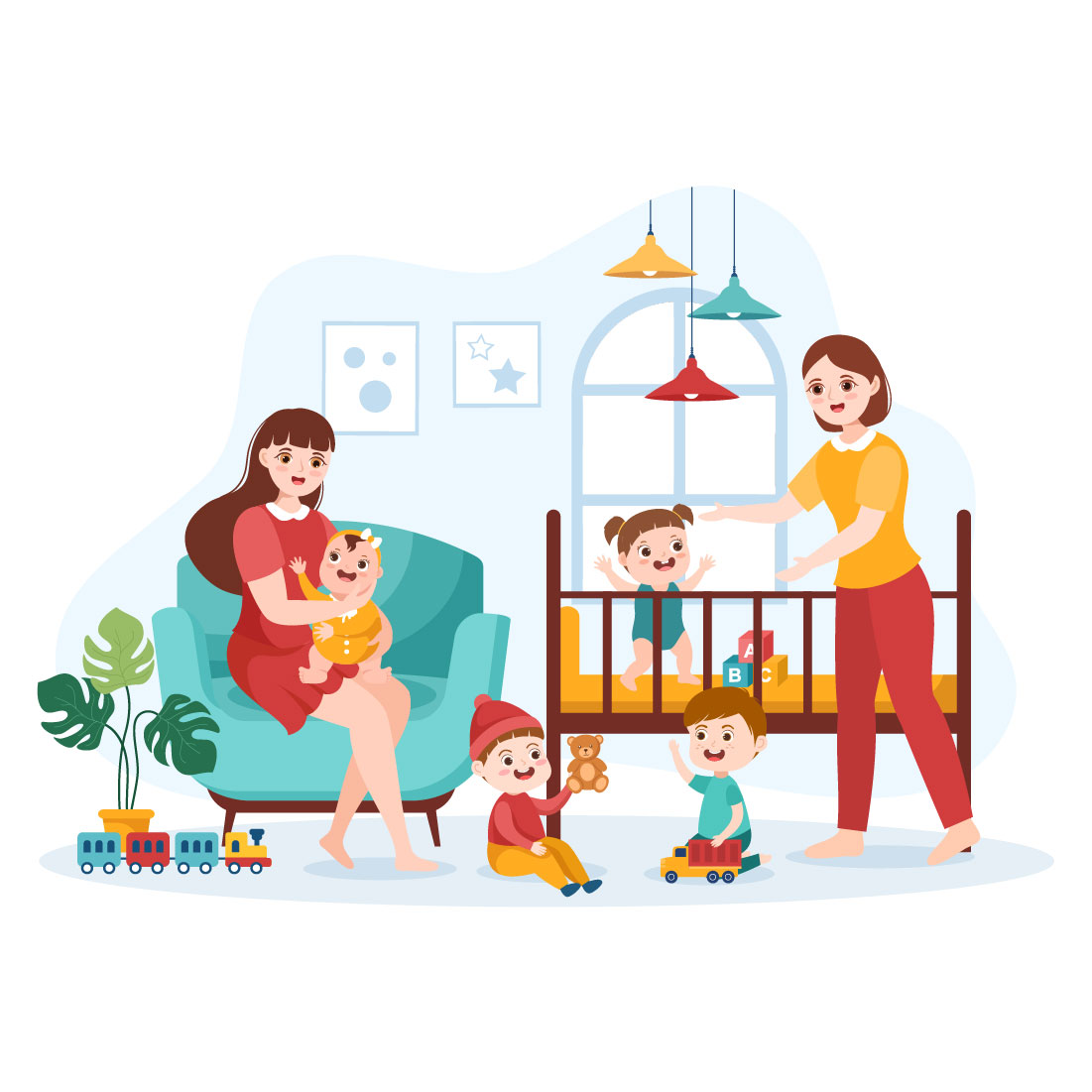 Babysitter or Nanny Services Cartoon Illustration cover image.