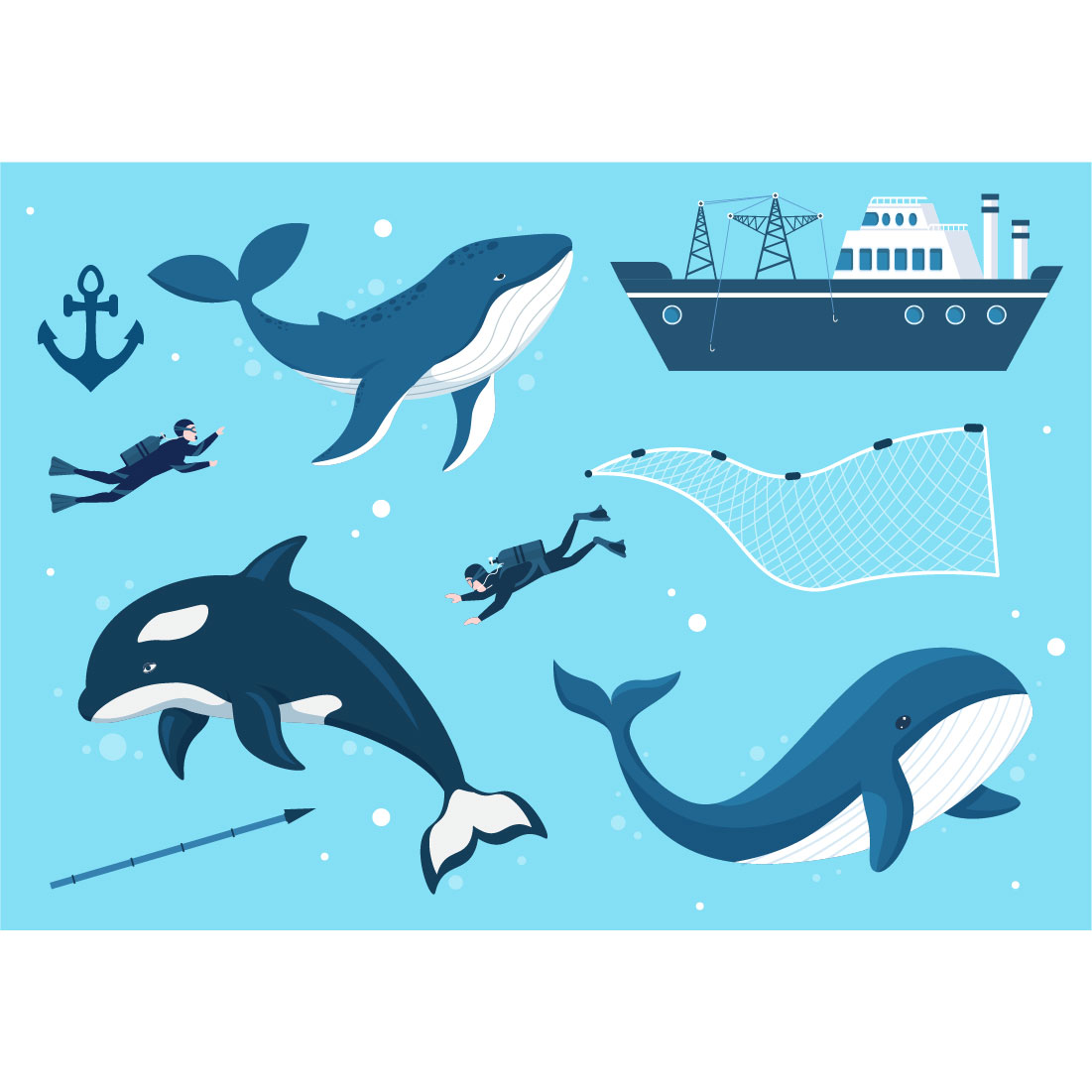 Whale Hunting Cartoon Illustration cover image.