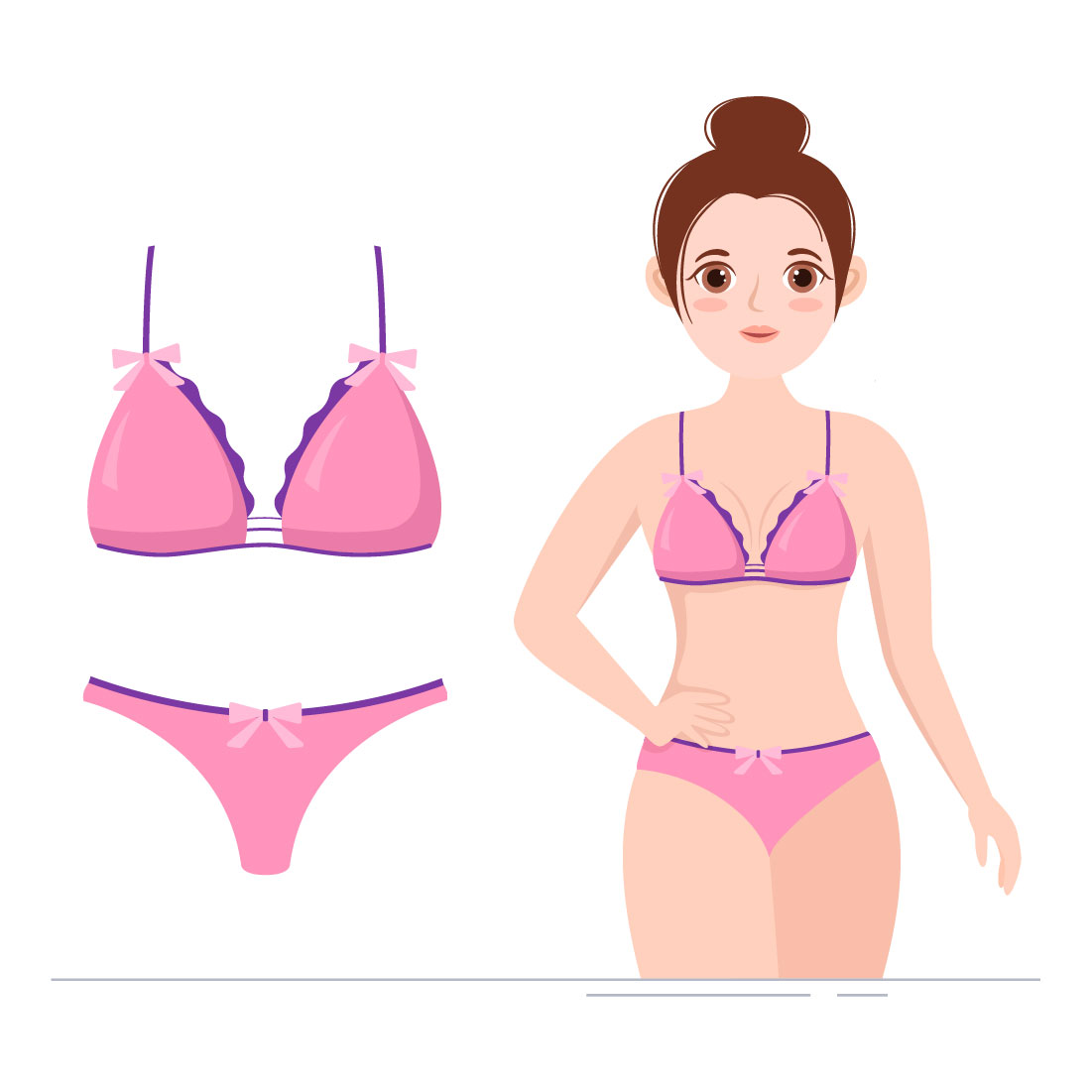 Colorful cartoon image of a girl in stylish lingerie.