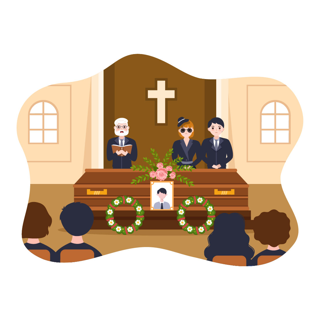 Amazing cartoon image of a funeral ceremony.