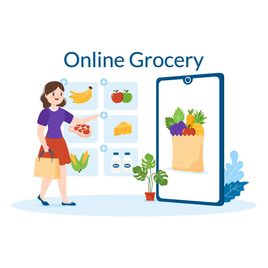 Online Grocery Store or Supermarket Design Illustration cover image.