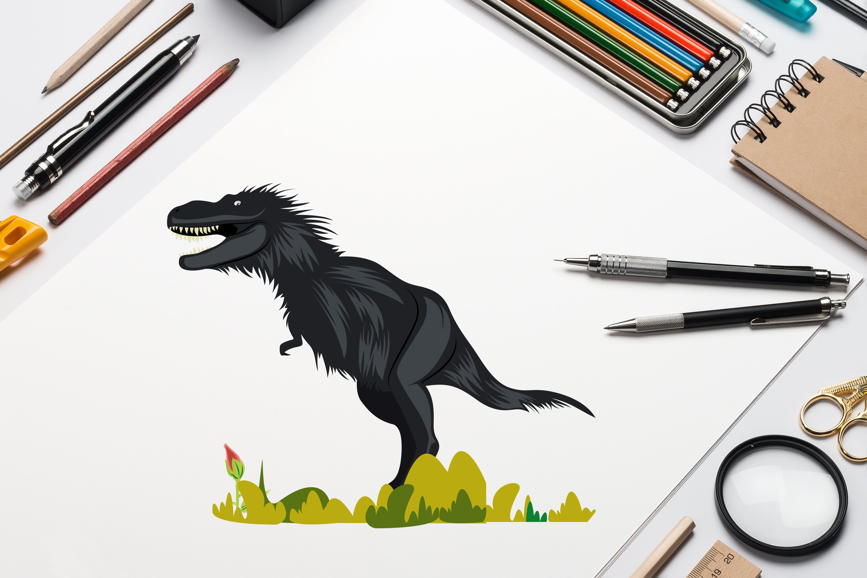 Big and angry dinosaur in a black.