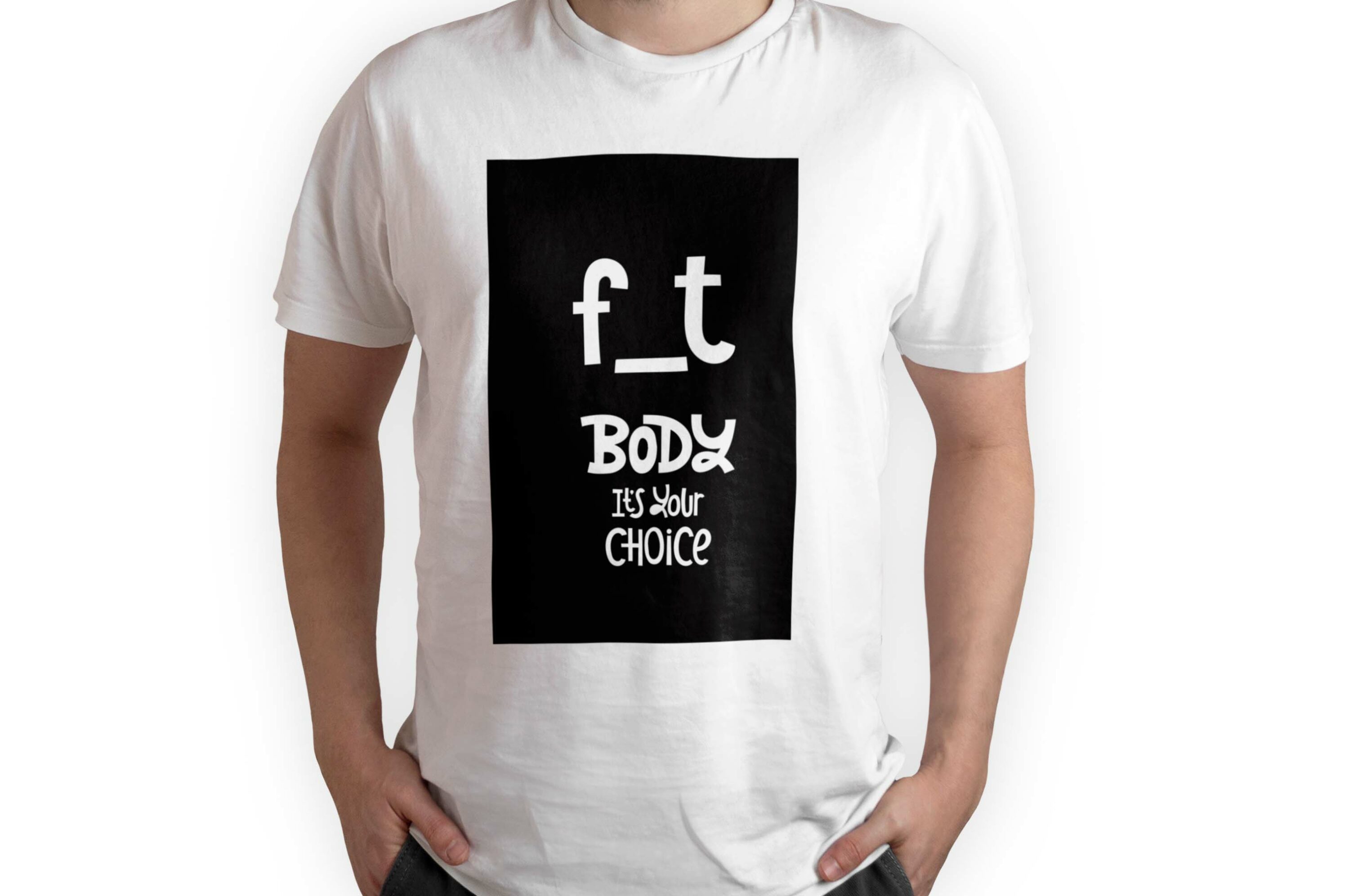 Bundle of 156 T-shirt Designs with Fitness Quotes, f_t body it's your choice in black rectangular.