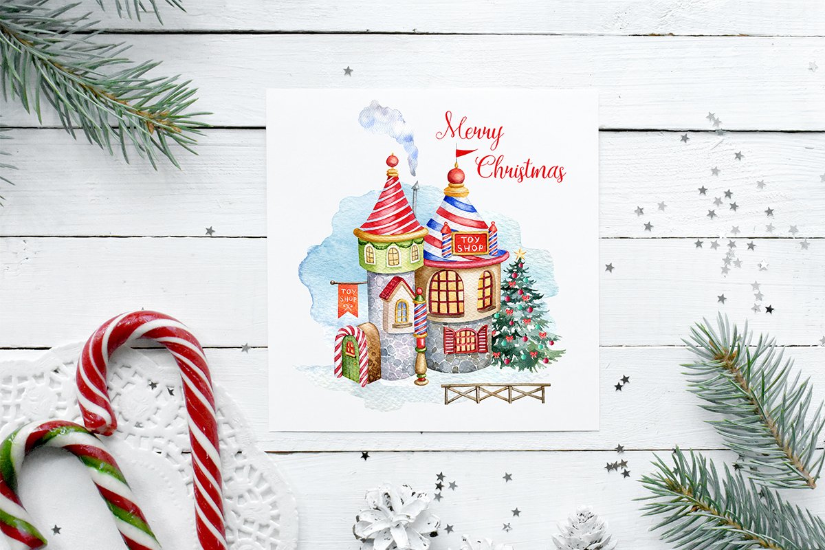 So nice and colorful Christmas illustrations with the castle.