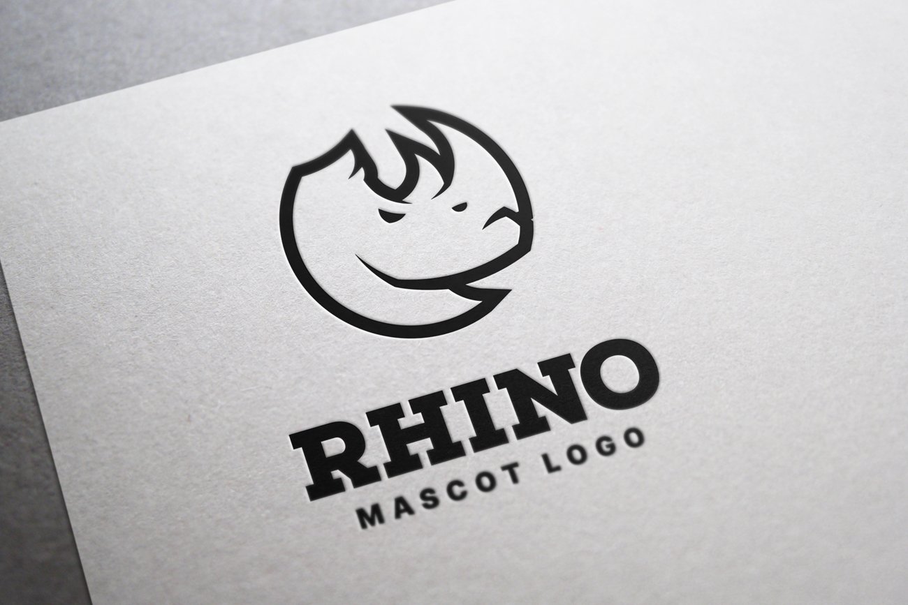 White matte paper with the black rhino logo.