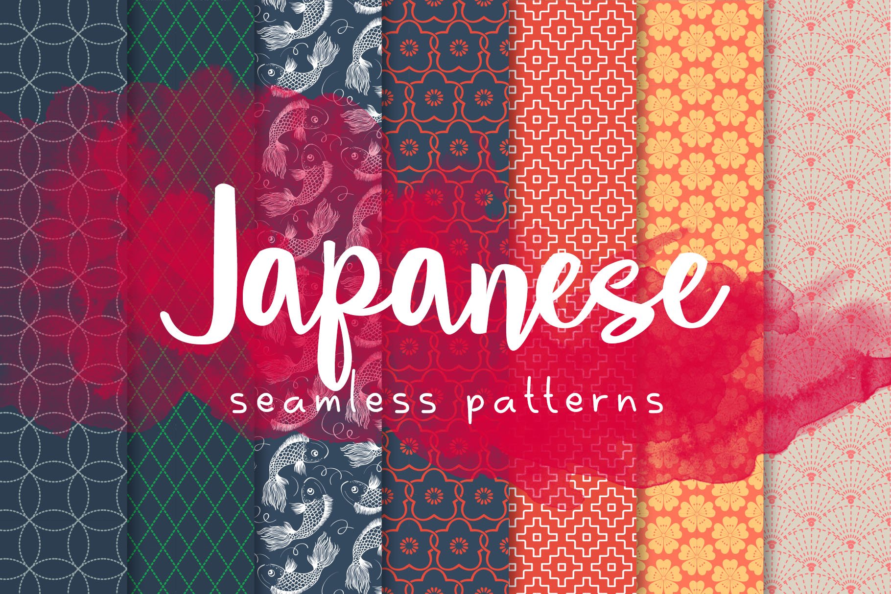 Colorful Japanese patterns collection.