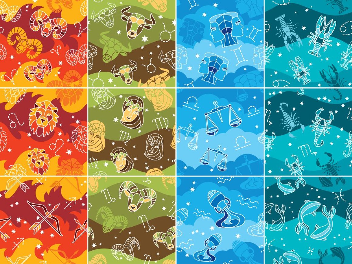 Multicolor patterns for the zodiac topics.